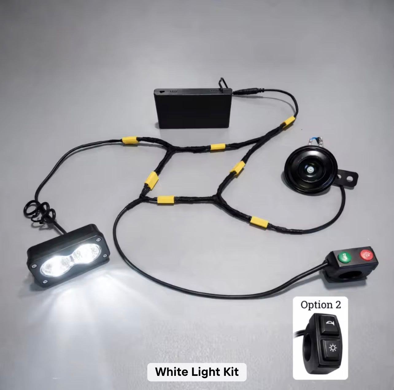 Silver/Golden Baja Light Combo + Surron Horn with a 2 Option Switch and our logo on it
